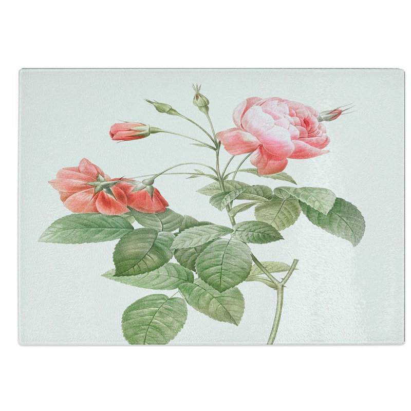 Tempered Glass Boursault Rose Chopping Board, 39 cm W x 28.5 cm L