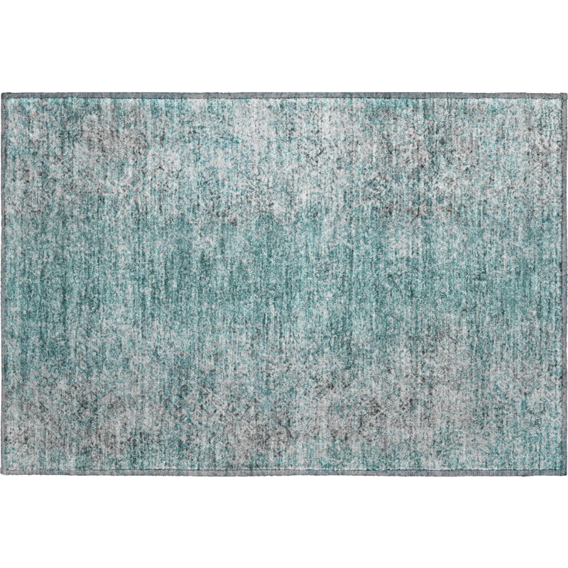 Premium Machine Washable Prisco Teal Rug, Rectangle 1'8" x 2'6"