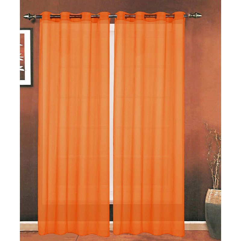 Panneau de rideau simple diaphane avec œillets Bayonne, l 54 po x L 64 po, Orange fluo