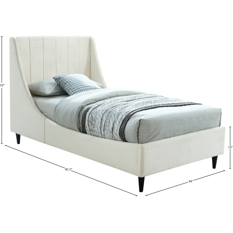 Lit plateforme tapissier à profil bas Eva, Simple, Velours crème