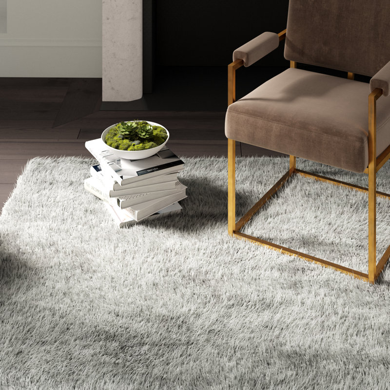 Tapis argenté à poils longs Addalee, Rectangle 5 pi x 8 pi