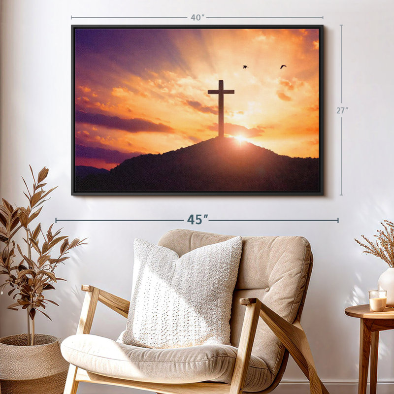" Hilltop Cross Sunset Canvas Print ", 27" H x 40" W