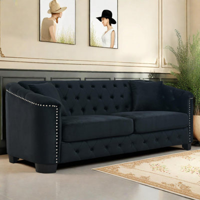 Canapé Chesterfield moderne en velours 77 pouces avec dossier capitonné et accoudoirs cloutés