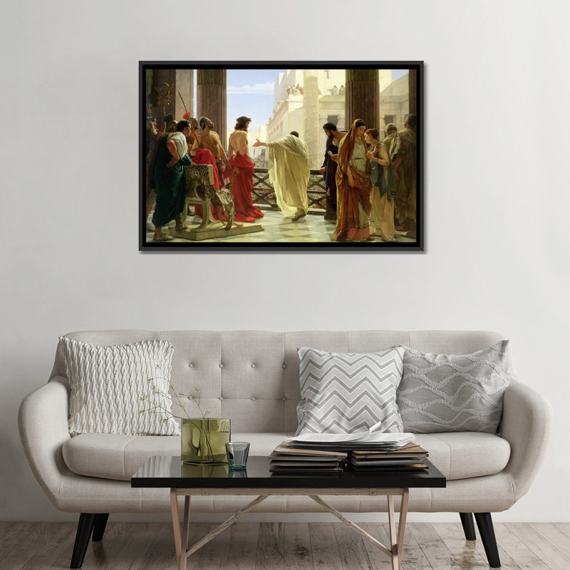 'Ecce Homo' by Antonio Ciseri Painting Print on Wrapped Canvas, Black Framed Canvas, No Mat, 32" H x 48" W x 1.5" D