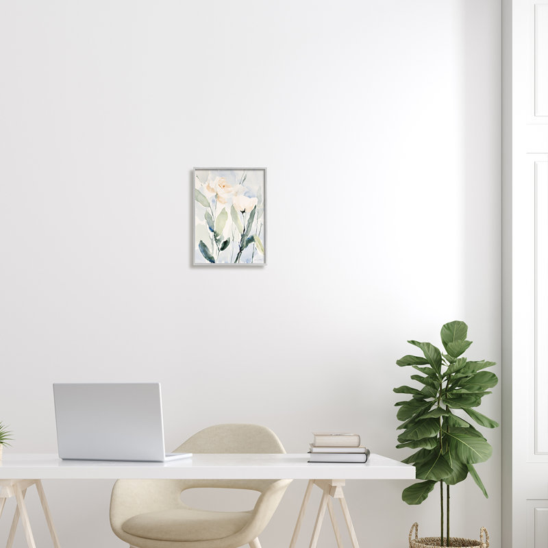Fleurs blanches traditionnelles, H 14 po x l 11 po x P 1,5 po, Estampe numérique Farmhouse