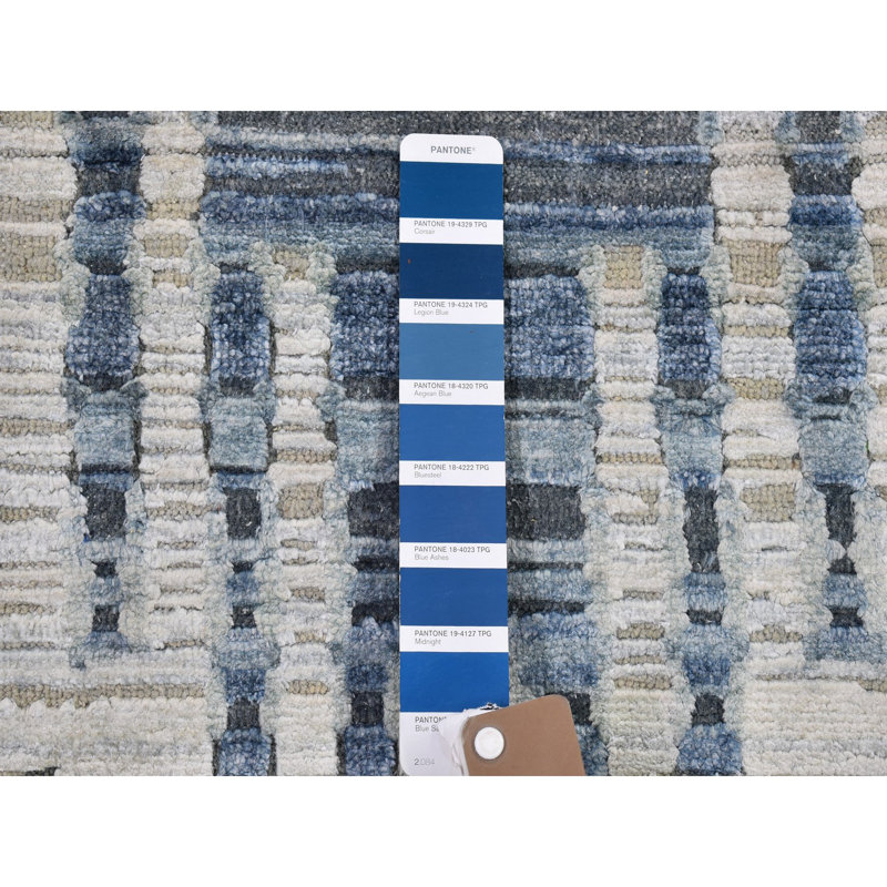 Tapis carré en zigzag 10 pi x 10 pi en soie pure et en laine texturée avec motif graphique CD1163040FB34528A7C164A76F33EA27