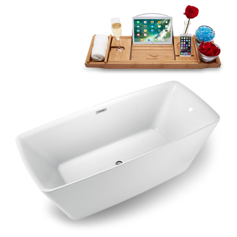 1500.1mm x 718.8mm Freestanding Soaking Acrylic Bathtub, Brushed Nickel