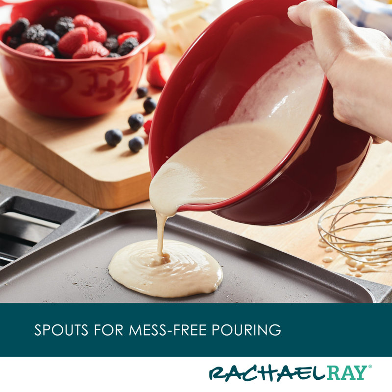 Red Ceramic Nesting Mixing Bowl Set with Pour Spouts