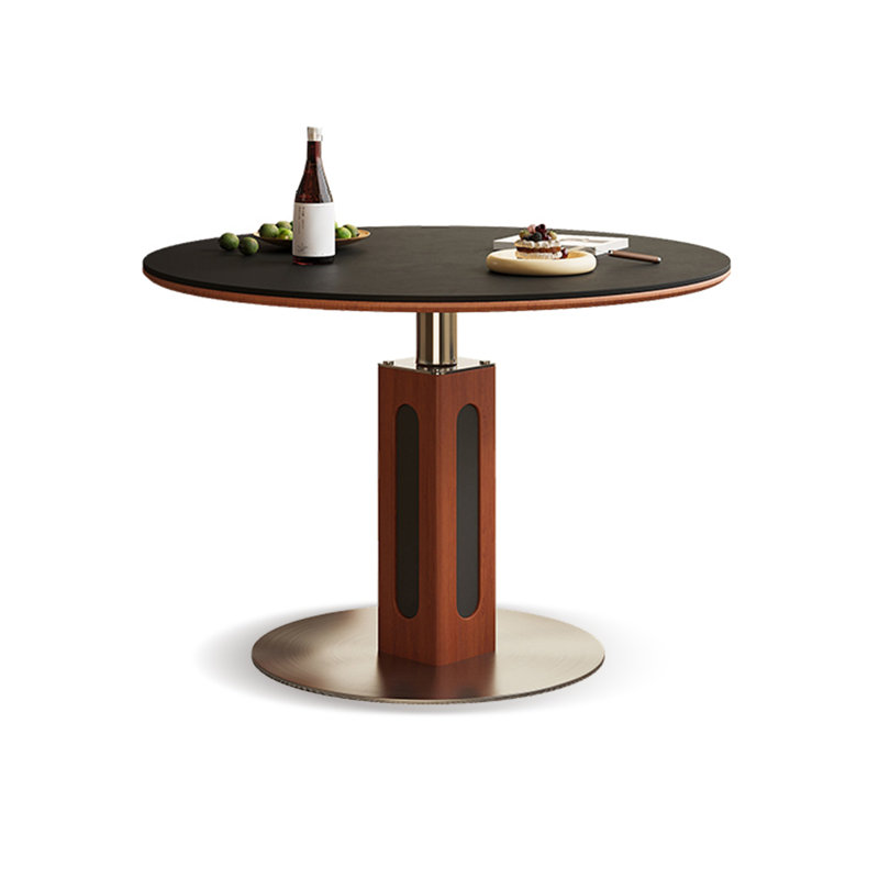 Black&Walnut Round Sintered Stone Dining table, 29.53"H x 39.37"L x 39.37"W