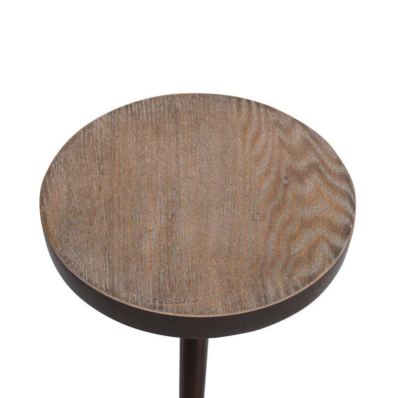 Jilyn Small Pedestal End Table Metal Base Side Table, Drinking Table w/ Scratching Distressed Finish