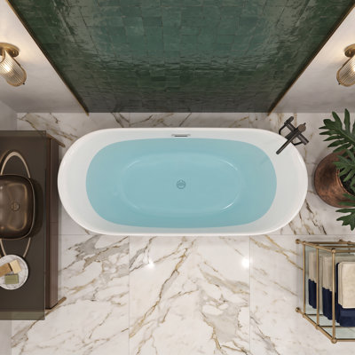 Baignoire de trempage en acrylique autoportante avec trop-plein chromé blanc brillant