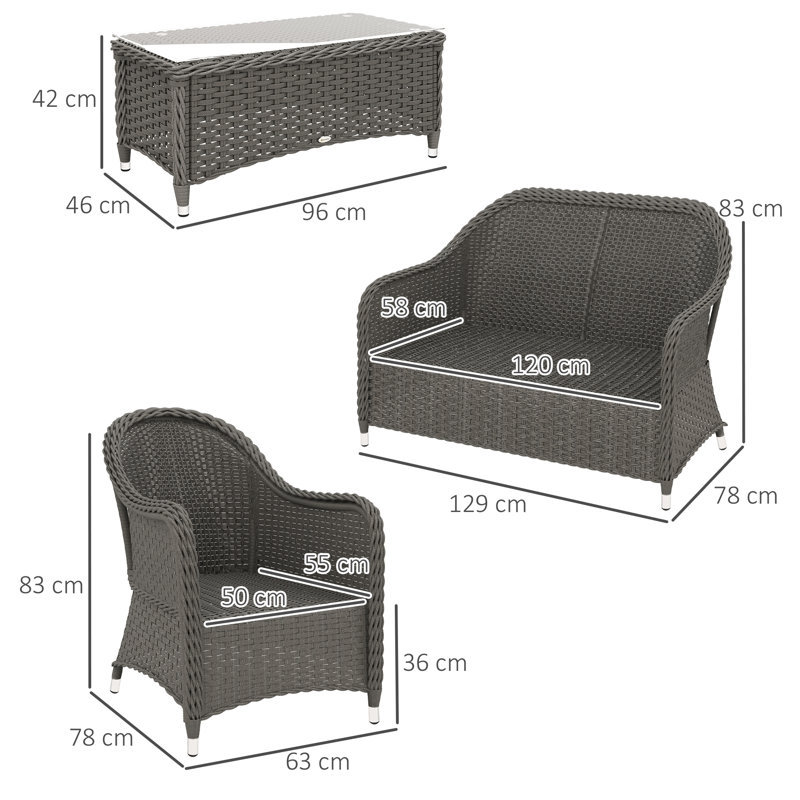Wicker 4 - Person Garden Lounge Set, Grey, Light Grey