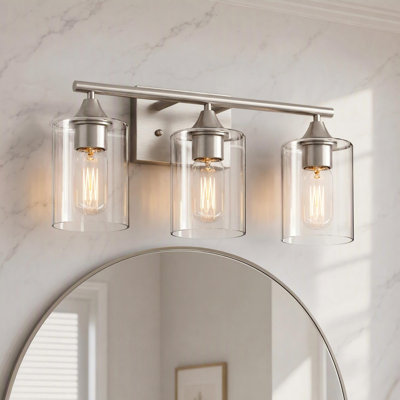 Éclairage pour salle de bain 3 lumières en nickel transparent