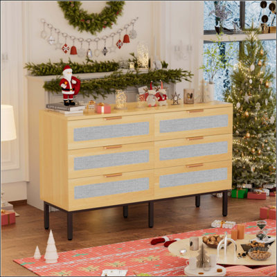 6 Drawer Dresser for Bedroom, Wooden Chest of 6 Drawers with Linen Fabric