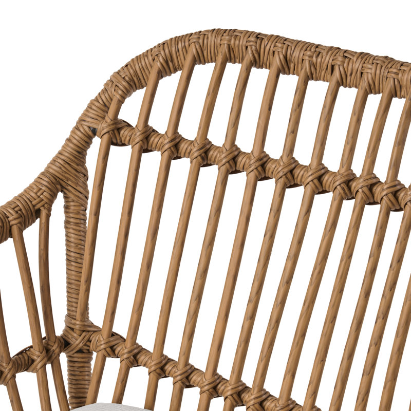 Ensemble de conversation en rotin avec coussins 3 pièces Bushnell, Structure brun clair / coussin beige