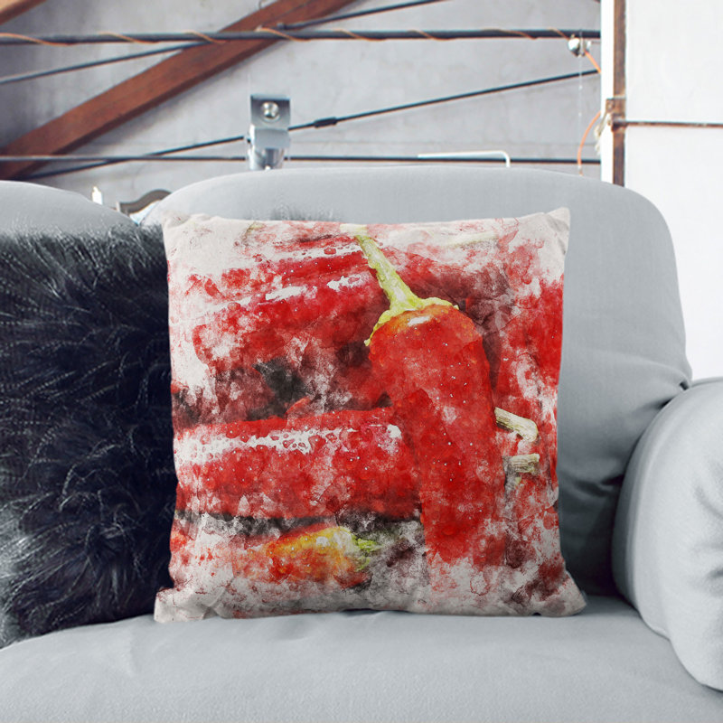 Red Chilli Peppers Square Throw Cushion, 40cm H x 40cm W x 15cm D