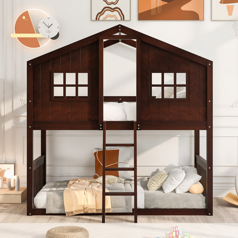 Twin Over Twin House-Shaped Bunk Bed, Espresso