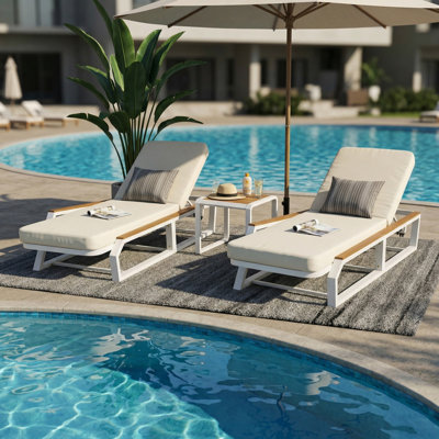 Ensemble de chaises longues réglables, ensemble de piscine moderne en bois d'acacia et métal