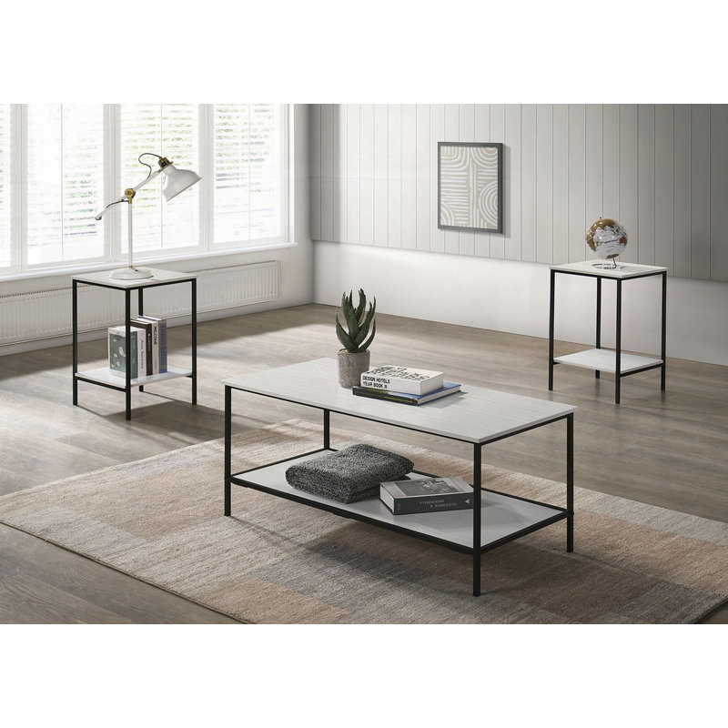 Rustic Style 3Pc Table Set, White