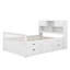 Lit plateforme double pleine grandeur avec tête de lit avec bibliothèque de rangement, cadre de lit plateforme en bois massif avec 4 tiroirs et une armoire-757189463