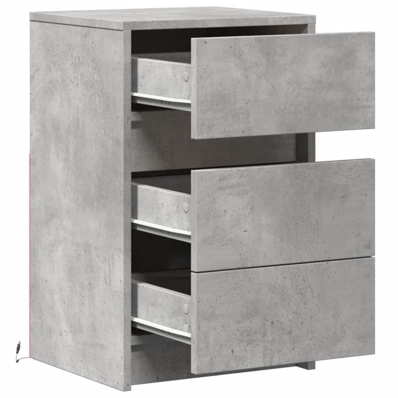 Dawens 38cm W Manufactured Wood Bedside Table, Concrete Grey