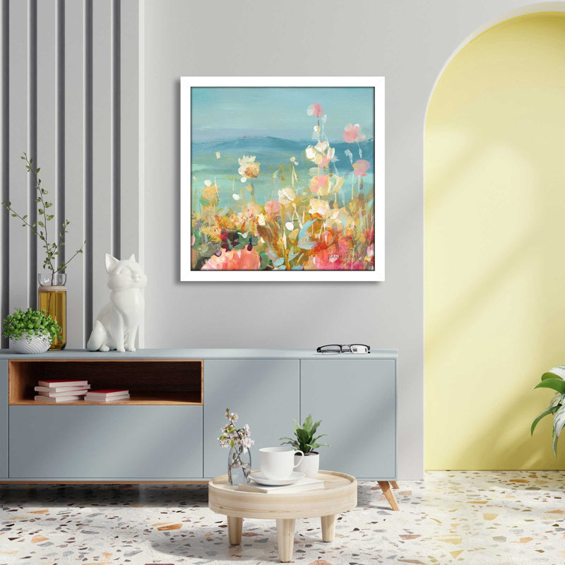 Coastal Dahlias Crop II - Peinture, L 37,5 po x H 37,5 po, Cadre blanc