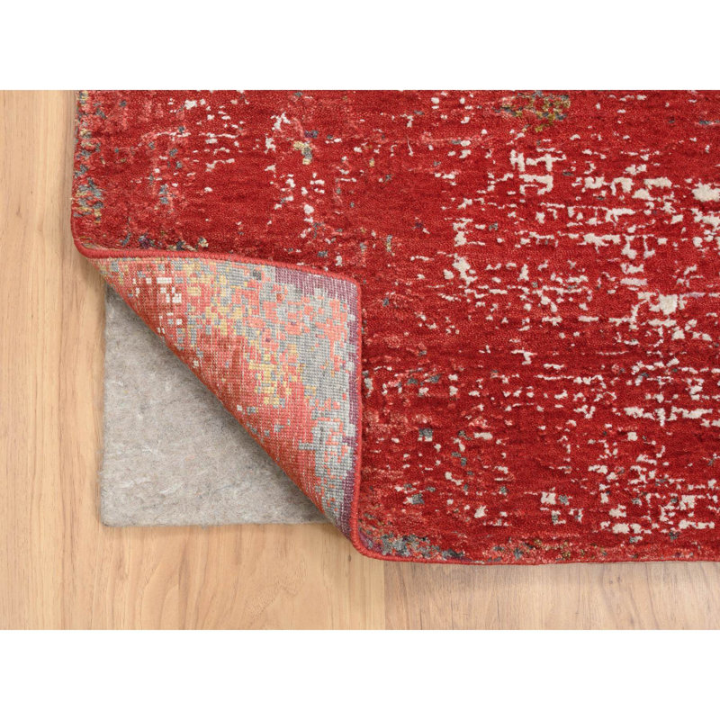 Tapis oriental noué à la main 8 pi x 10 pi rouge, moderne, tissé népalais, en laine et en soie à base de plantes BB0CA5B5C01C4D4B84506A17F90FF713