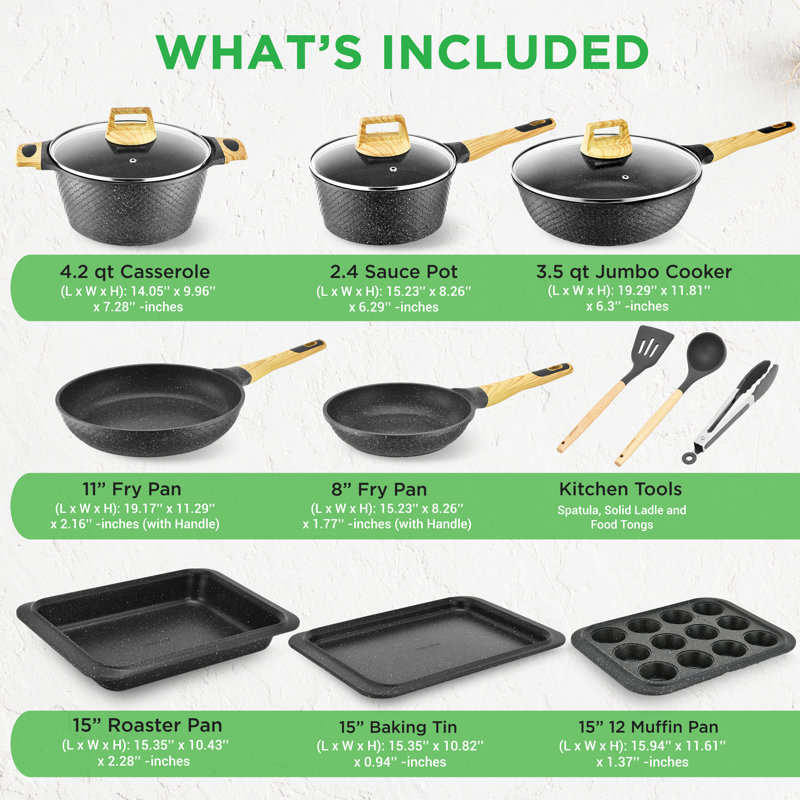 Nutrichef 22-Piece Maroon Marble Non-Stick Cookware And Bakeware Set - Professional Home Kitchen Collection With Multi-Sized Pots, Pans, And Heat-Resistant Tools