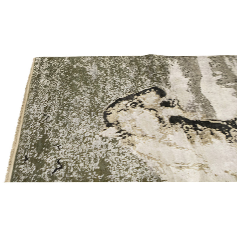Tapis vert / ivoire / gris noué à la main de haute qualité