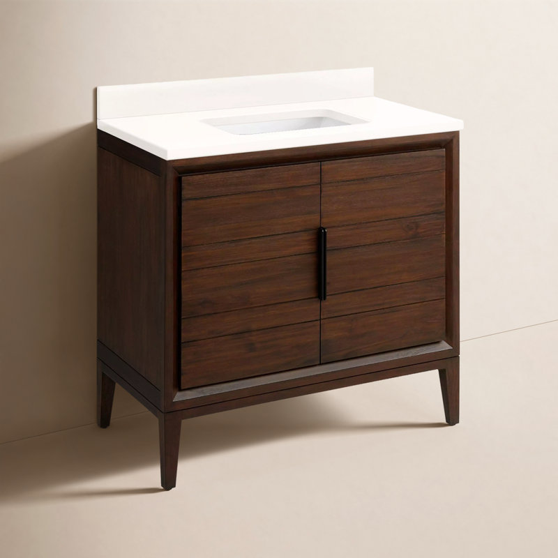 Aliso 36" Single Bathroom Vanity, Arctic White Quartz, No Faucet Hole, Java