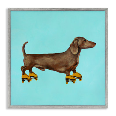 Au-599-Giclee Funny Dachshund On Roller Skates Painting