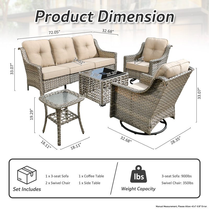 Ensemble de conversation d'extérieur pour 5 personnes avec coussins Daliya, Beige