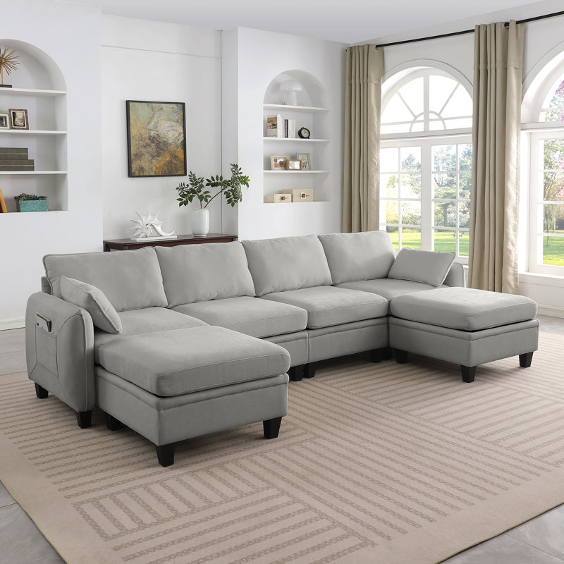 Canapé modulaire de 109 po en chenille modulaire en L avec repose-pieds avec rangement, Gris chenille