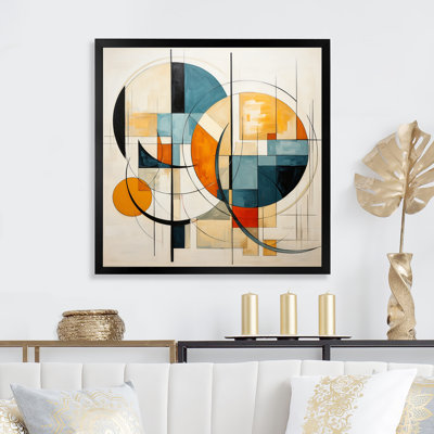 Orange Blue Mid Century Harmony In Geometry II - Mid-Century Wall Art Prints