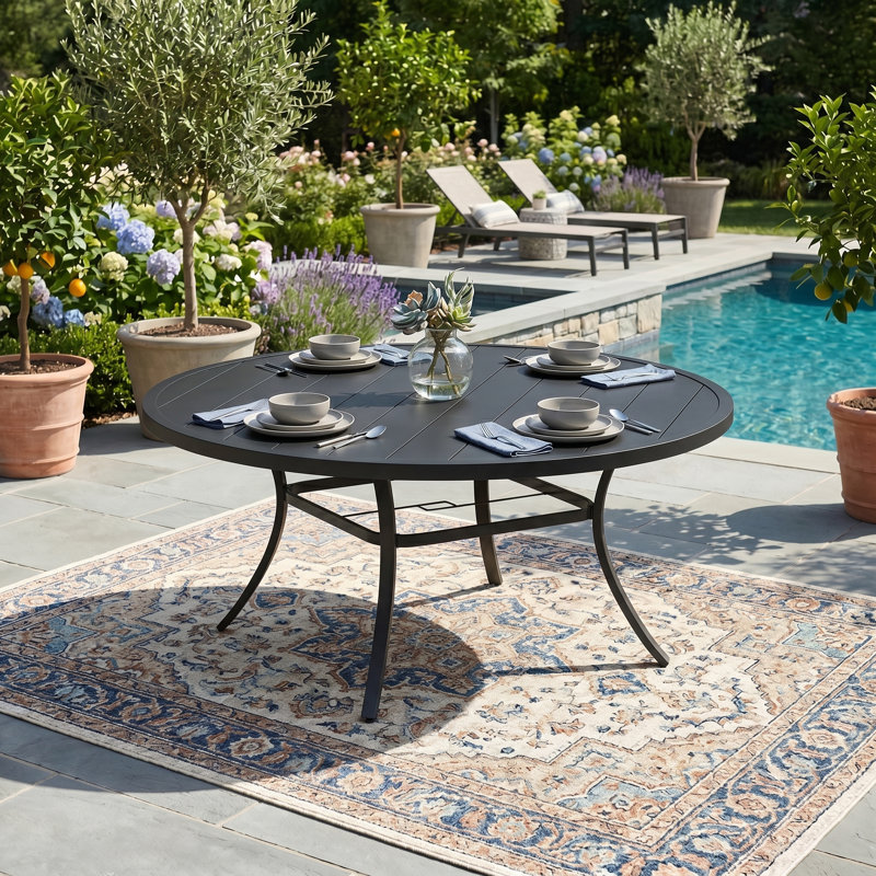 53" Patio Metal Round Dining Table, Black