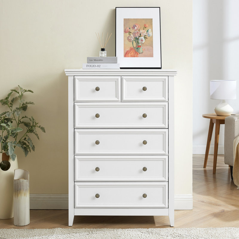 Rajene Faux Wood 6-Drawer Dresser, White