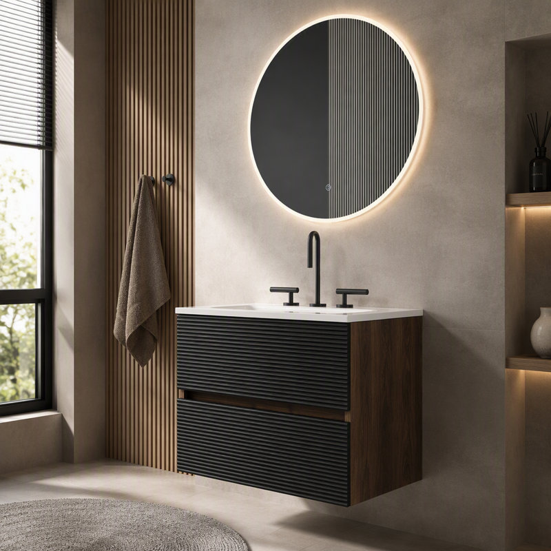Meuble-lavabo mural noir et noyer Gloria