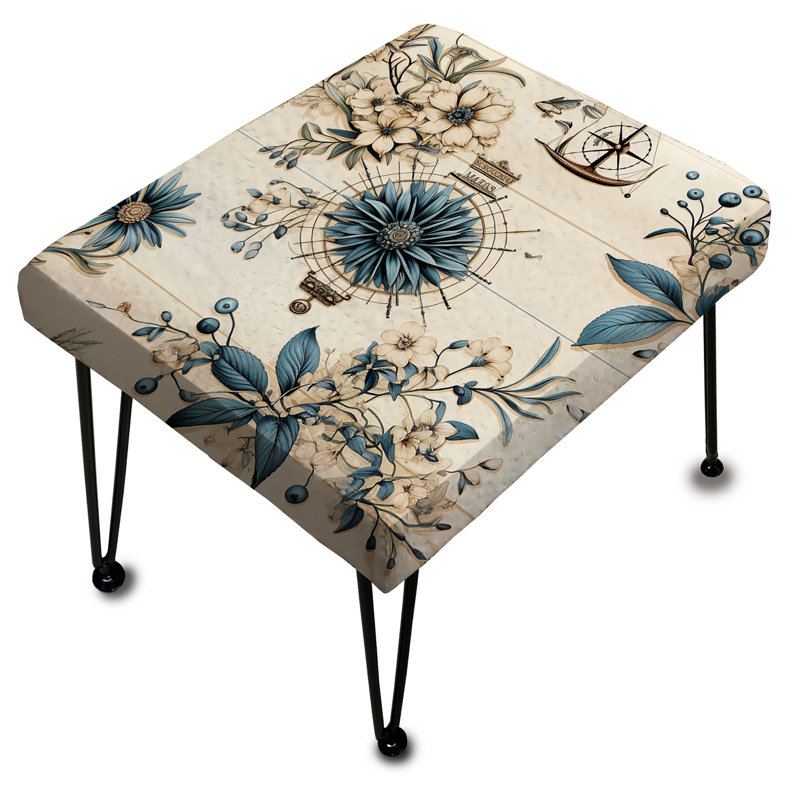 Vintage Nautical Floral Compass Journey - Repose-pieds rectangulaire bord de mer