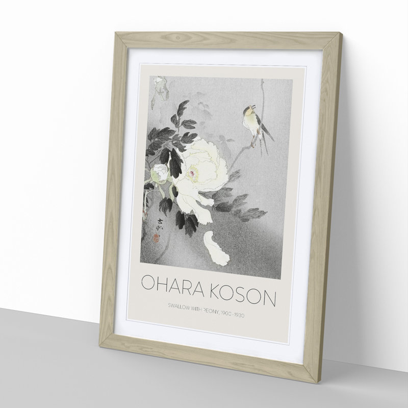 Swallow with Peony by Ohara Koson - Picture Frame Painting, 36cm H x 27cm W x 2cm D, Oak Framed