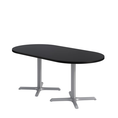 KFI Studios Proof 36" x 72" Racetrack Pedestal Table, Bar height, Natural Top, Black X-Base