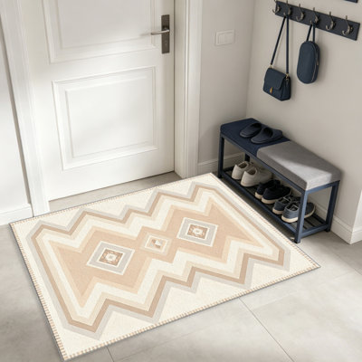 Tapis Navajo à chevrons beiges pour le salon, doux et confortable, convient à toutes les saisons, facile à entretenir, tapis de sol intérieur lavable à la machine, sous la table de ferme convenant à la chambre à coucher, à la salle à manger, au bureau, au patio, au balcon, à la maison