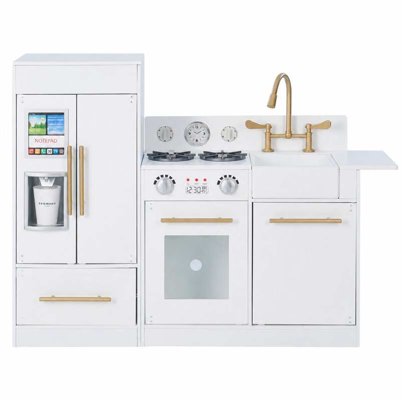 Teamson Kids Little Chef Charlotte 2-Piece Wooden Play Kitchen with Ice Dispenser, Sink & Refrigerator