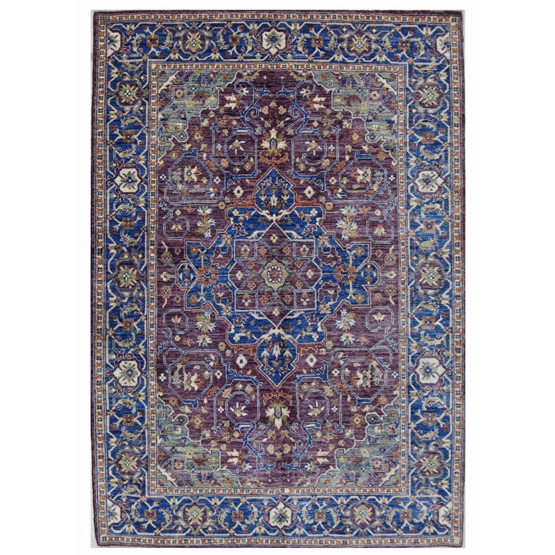 Hand Knotted Wool Area Rug in Purple And Blue