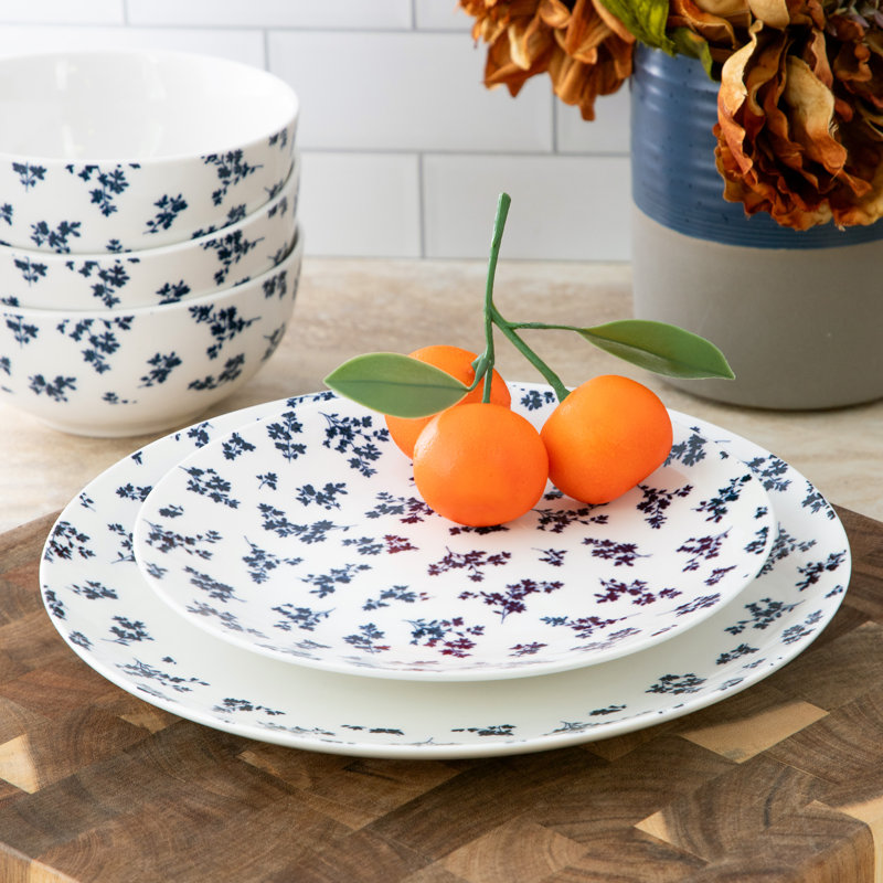 Gibson Home 12 Piece Round Ceramic Dinnerware Set in Blue