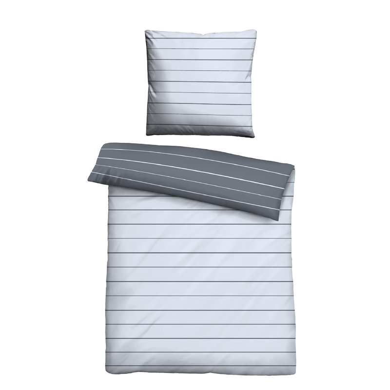 Cotton Striped Duvet Cover Set with Pillowcases, Blue, 155 x 200cm - 1 pillow 80 x 80cm