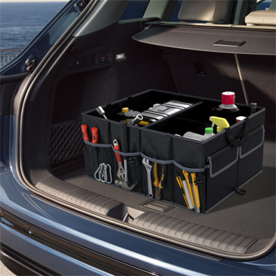 Organisateur de coffre pliable noir de 49 litres (13 gallons), 3 compartiments et 6 poches latérales, tissu Oxford 600D ultra-résistant avec base antidérapante pour VUS, berline et camionnette