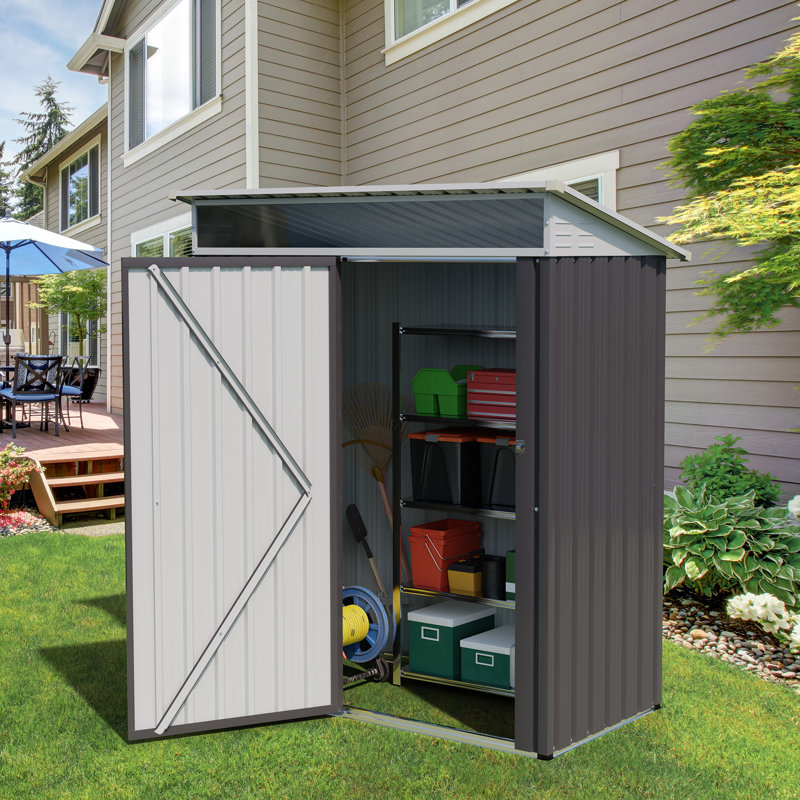 Waterproof Metal Storage Shed - Lockable Door & Side Window for Garden/Patio (Gray), 71.3" H x 59.1" W x 29.5" D