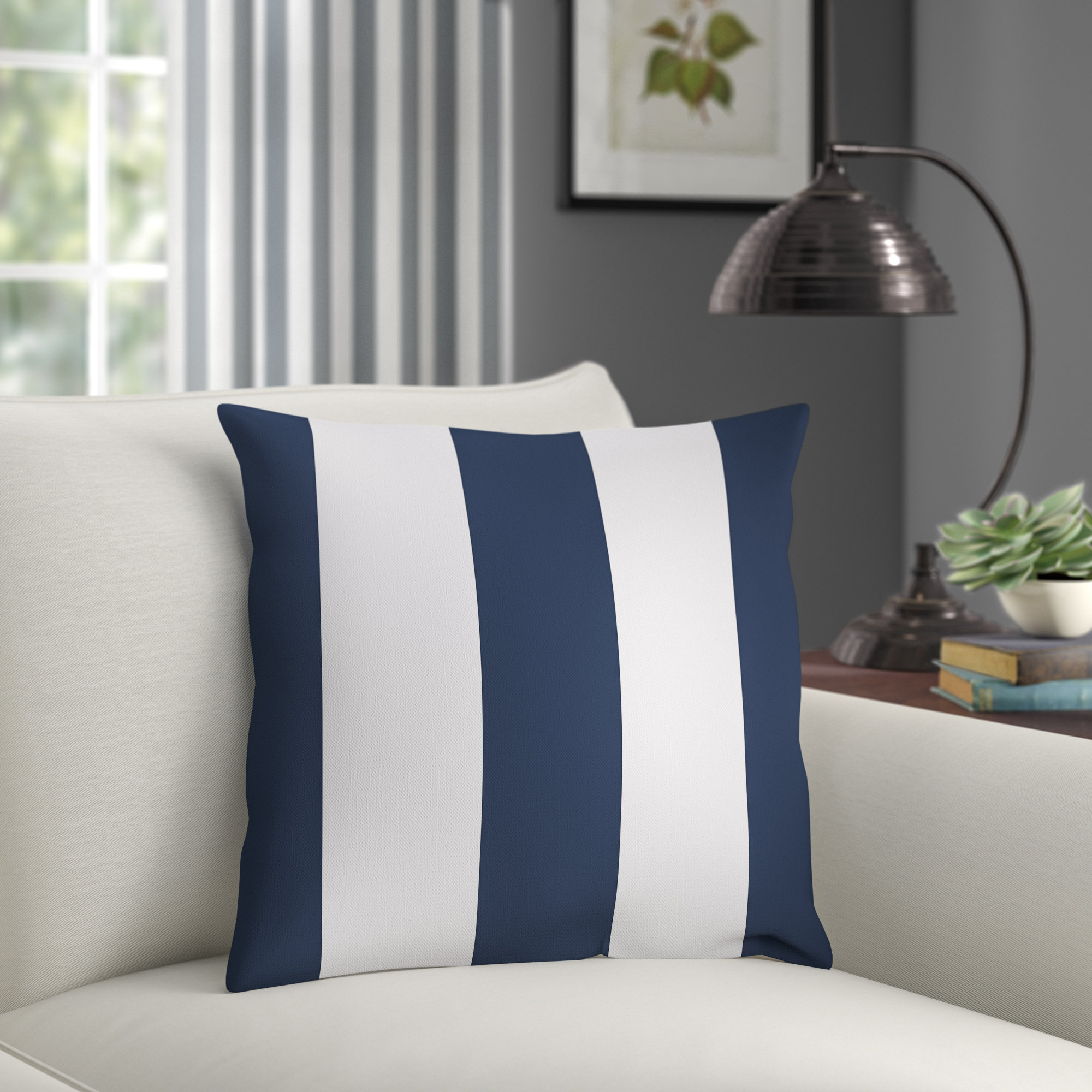 Navy and white 2025 striped outdoor pillows