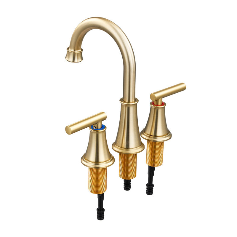 Double Handle Bathroom Sink Faucet with Drainer, Gold