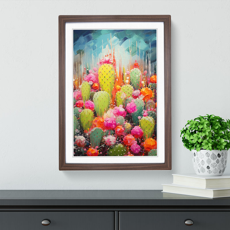 Cactus Action - Framed Print, 34cm H x 25cm W x 2cm D, Walnut Framed